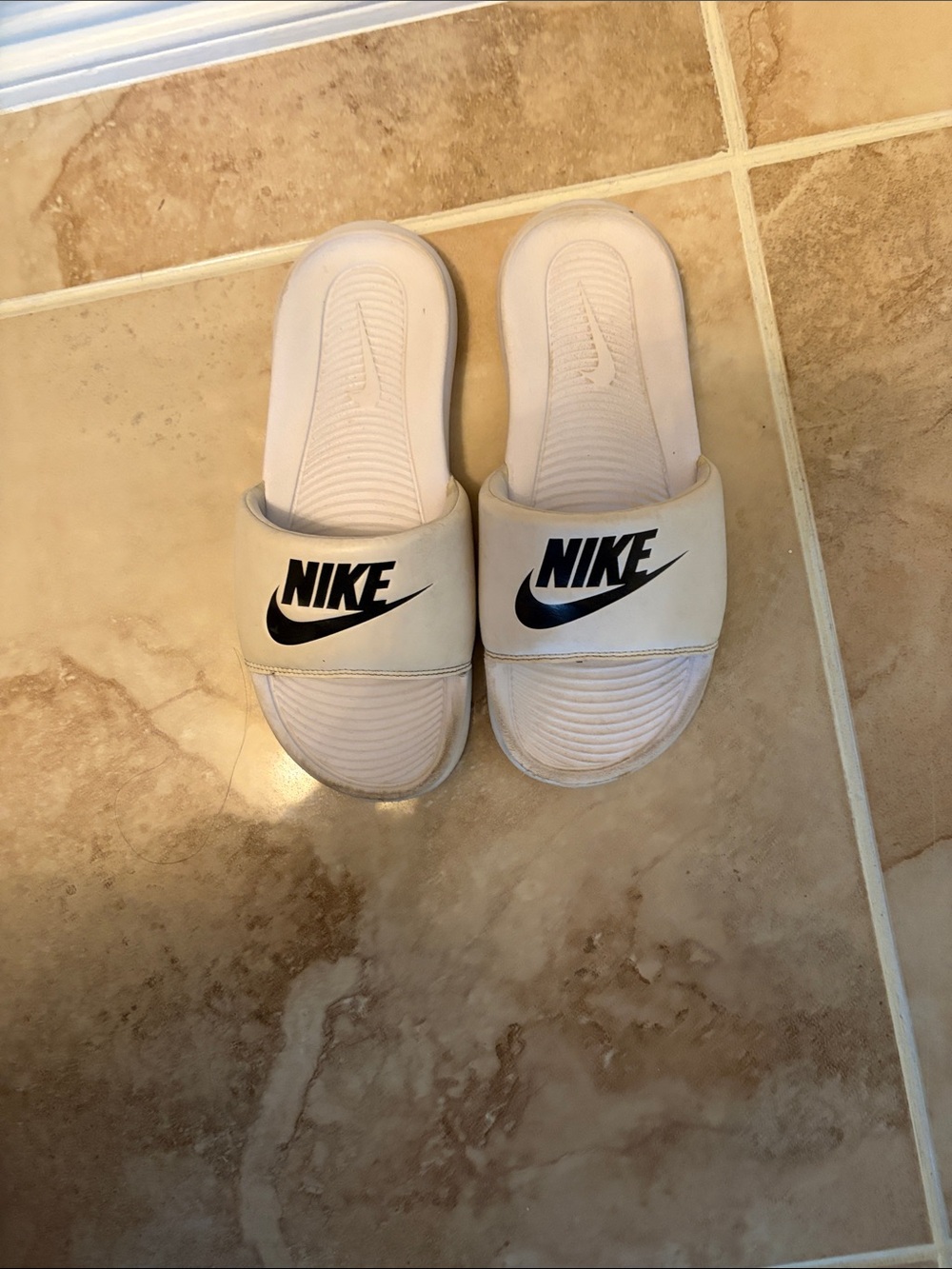 Nike White Slides with Black Logo